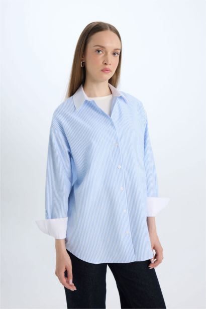 Relax Fit Poplin Shirt Collar Long Sleeve Tunic