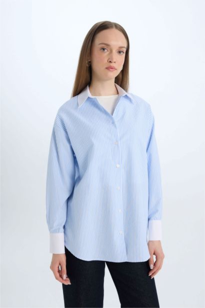 Relax Fit Poplin Shirt Collar Long Sleeve Tunic