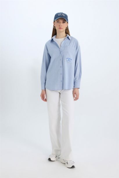 Relax Fit Poplin Shirt Collar Long Sleeve Tunic