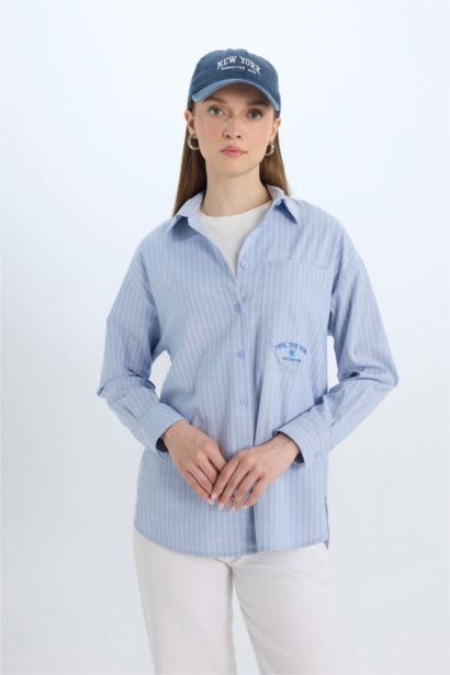 Relax Fit Poplin Shirt Collar Long Sleeve Tunic