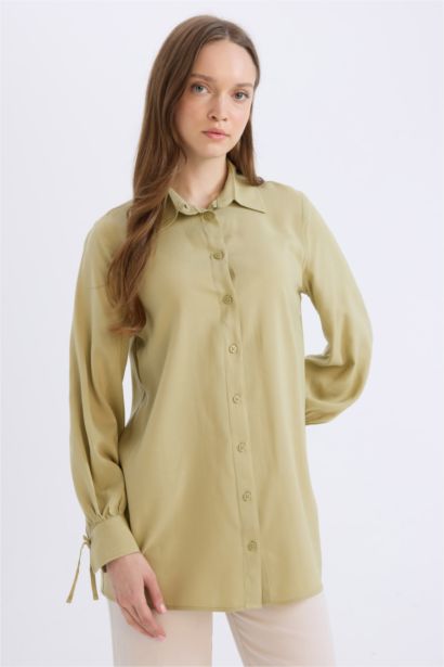 Regular Fit Viscose Shirt Collar Long Sleeve Tunic