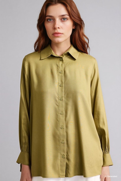 Regular Fit Viscose Shirt Collar Long Sleeve Tunic