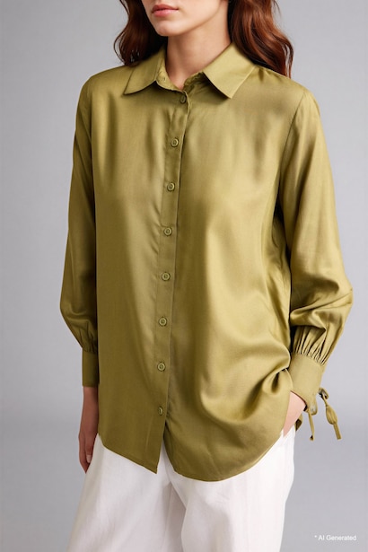 Regular Fit Viscose Shirt Collar Long Sleeve Tunic