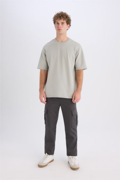 تيشيرت نص كم أوفر سايز برقبة مستديرة