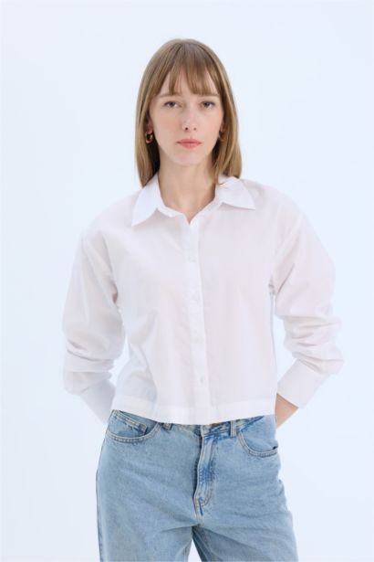 Poplin Long Sleeve Crop Shirt