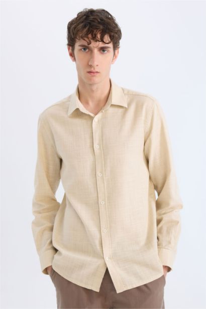 قميص بولو بيج قطن كم طويل قصة عادية