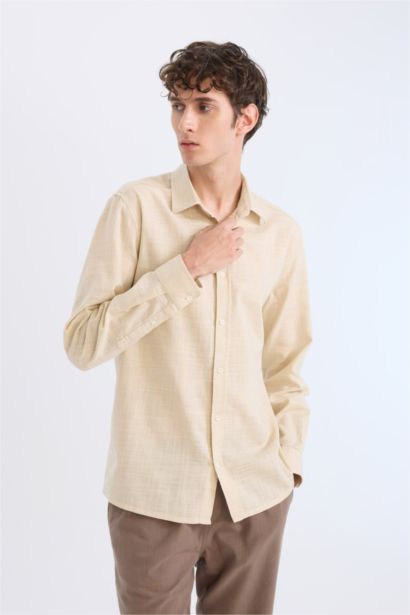 قميص بولو بيج قطن كم طويل قصة عادية