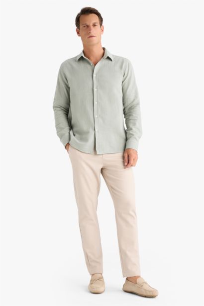 %100 Pamuk Regular Fit İnce Polo Yaka Uzun Kollu Gömlek