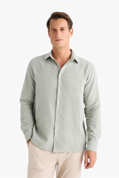 %100 Pamuk Regular Fit İnce Polo Yaka Uzun Kollu Gömlek