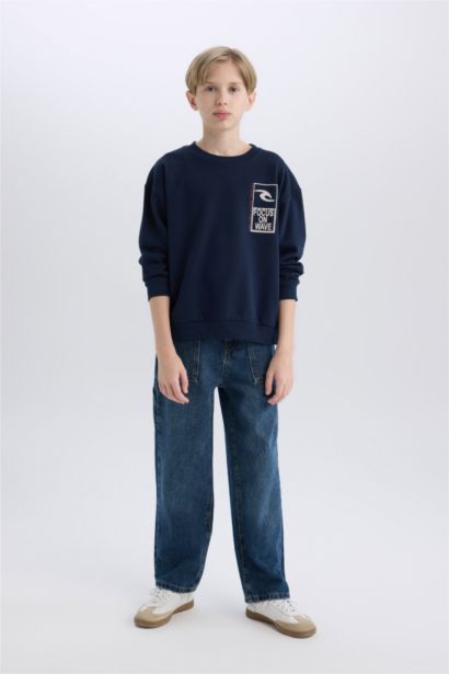 سويت شيرت أولاد اوفر سايز برقبة مستديرة مطبوع من الظهر