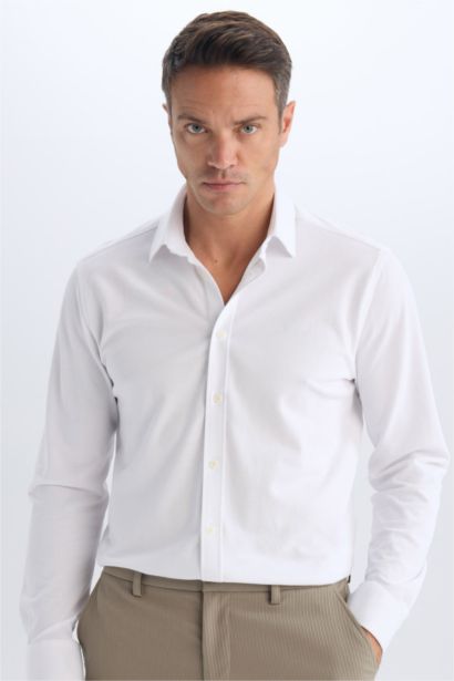 قميص بولو كم طويل محبوك قصة عادية