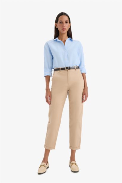 Carrot Fit Gabardin Kemerli Pantolon Cepli Yüksek Bel