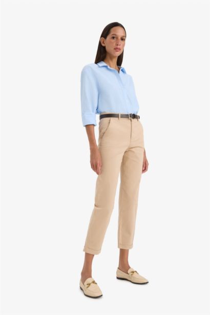 Carrot Fit Gabardin Kemerli Pantolon Cepli Yüksek Bel