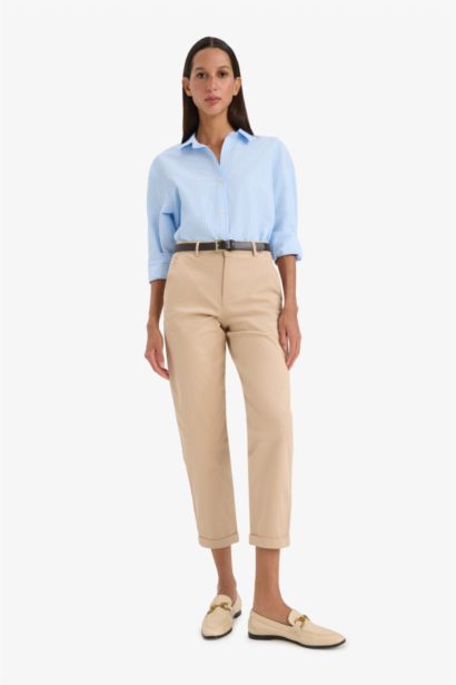 Carrot Fit Gabardin Kemerli Pantolon Cepli Yüksek Bel