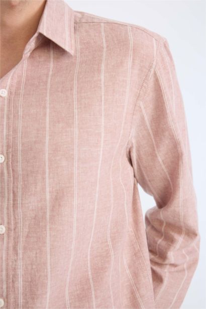 Regular Fit Polo Neck Linen Blend Cotton Shirt