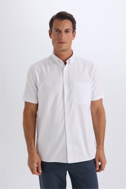 Regular Fit Polo Collar Oxford Short Sleeve Shirt
