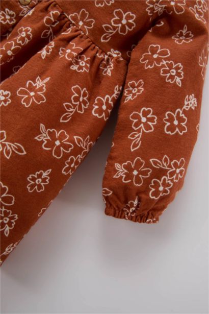 فستان زهري من فلانيل كم طويل للبيبي بنت