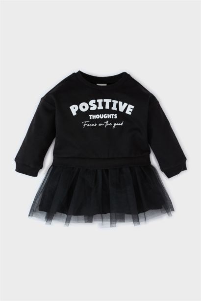 فستان بناتي ردن طويل بطبعة شعار بياخة مستديرة