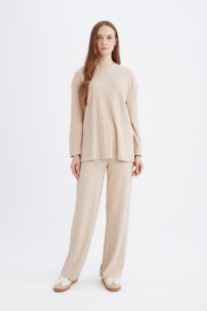 بنطرون سادة بيزك مضلع قصة عادية ببطانة ناعمة