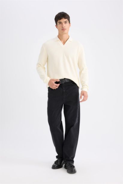 سويت شيرت قصة عادية بياقة بولو