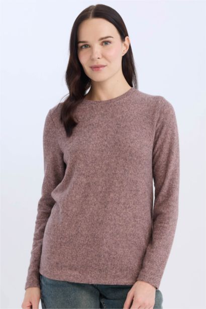 T-Shirt à Manches Longues à Coupe Régulière et Col Rond