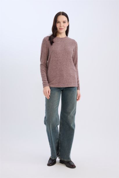 T-Shirt à Manches Longues à Coupe Régulière et Col Rond