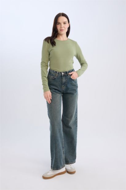 T-Shirt basique à Manches Longues Coupe Régulière à Col rond