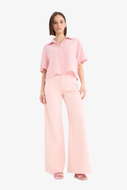 Oversize Fit Linen Look Short Sleeve Shirt