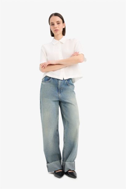 Chemise oversize à manches courtes en lin