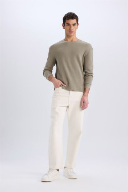 Regular Fit Crew Neck Long Sleeve Waffle T-Shirt