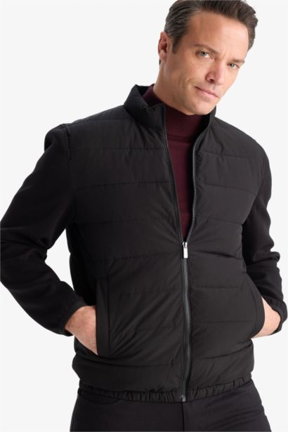 Slim Fit High Neck Zippered Puffer Jacket