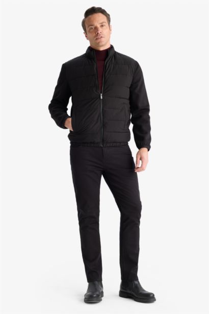 Slim Fit High Neck Zippered Puffer Jacket