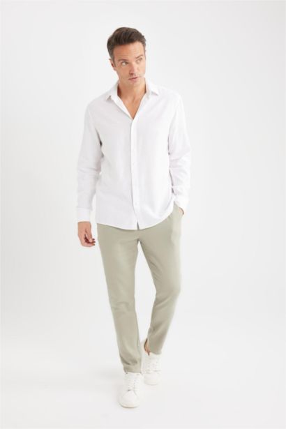 بنطلون كتان صيفي جوجر فيت برجل عادية كاكي فاتح