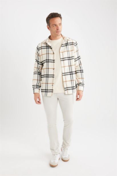 Regular Fit Polo Collar Checked Cotton Long Sleeve Shirt