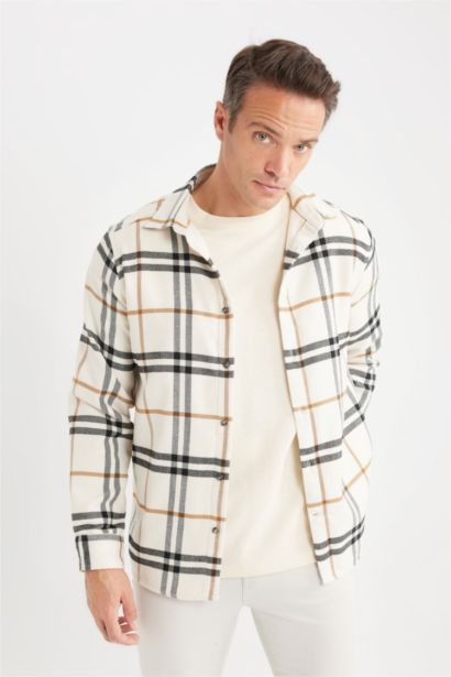 Regular Fit Polo Collar Checked Cotton Long Sleeve Shirt