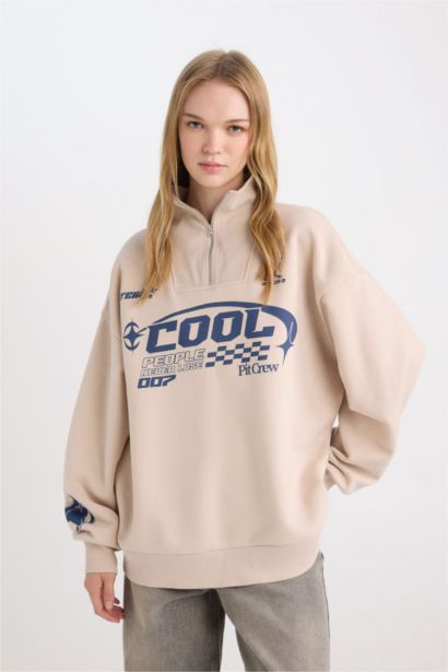 Sweat-shirt Oversize à demi-fermeture éclair imprimé