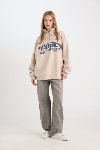 Sweat-shirt Oversize à demi-fermeture éclair imprimé