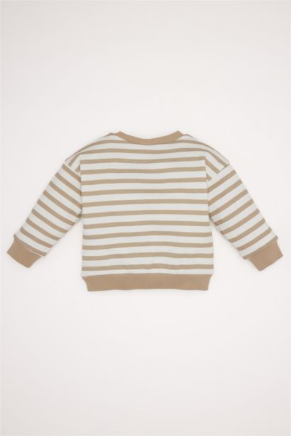 سويت شيرت أولاد مخطط بطبعة شعار برقبة مستديرة