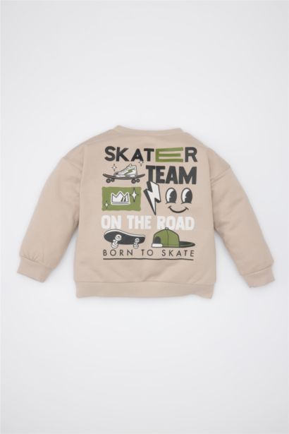 Baby Boy Crew Neck Back Printed Soft Furry Inside Sweatshirt