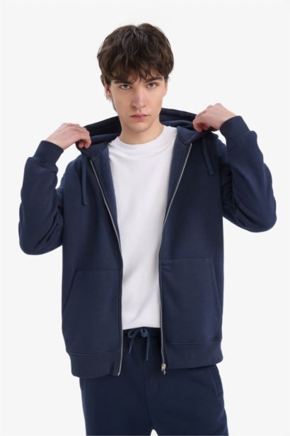 Comfort Fit Hooded Thick Fabric Cardigan