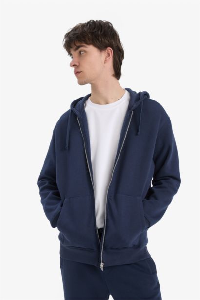 Comfort Fit Hooded Thick Fabric Cardigan