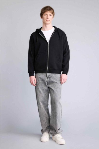 Relax Fıt Kapüşonlu İçi Yumuşak Tüylü Kalın Kumaş Fermuarlı Sweatshirt