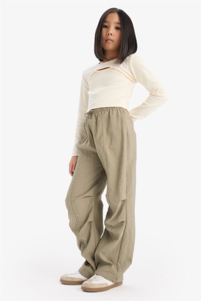 Pantalon parachute droit à taille élastique pour fille