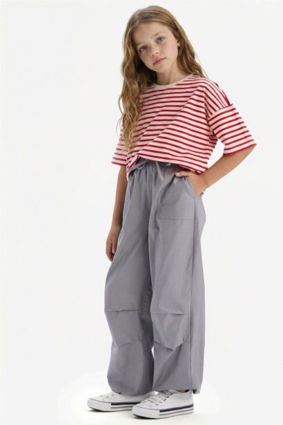 Парашютные брюки с джоггерами для девочек из хлопка