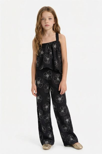 Girl Patterned Wide Leg Cotton Trousers