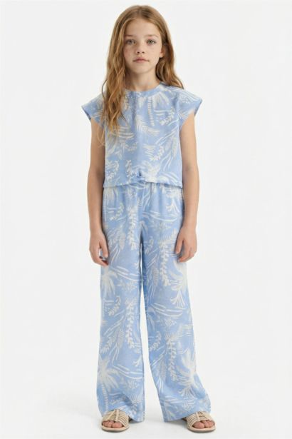 Pantalon palazzo large à motif fleuri pour fille