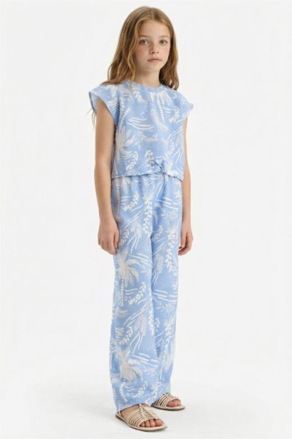 Pantalon palazzo large à motif fleuri pour fille