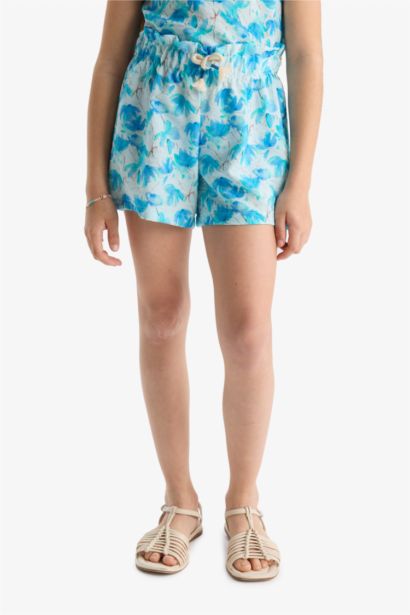 Girl Elastic Waist Patterned Shorts