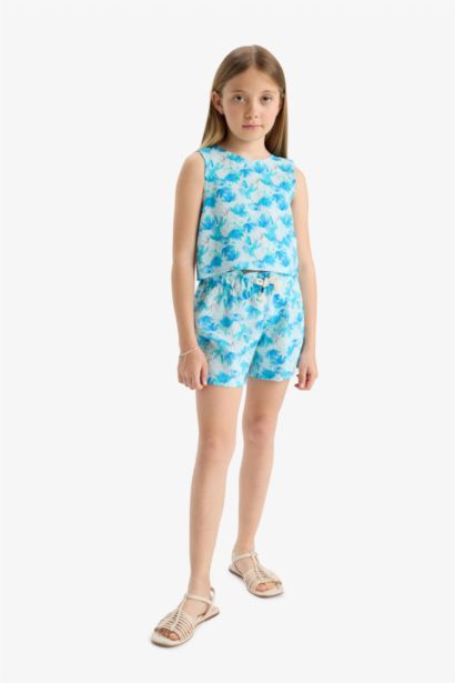 Girl Elastic Waist Patterned Shorts