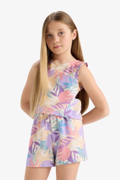 Girl Elastic Waist Patterned Shorts